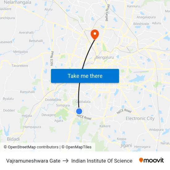 Vajramuneshwara Gate to Indian Institute Of Science map