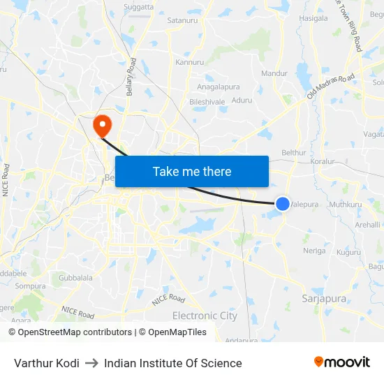 Varthur Kodi to Indian Institute Of Science map