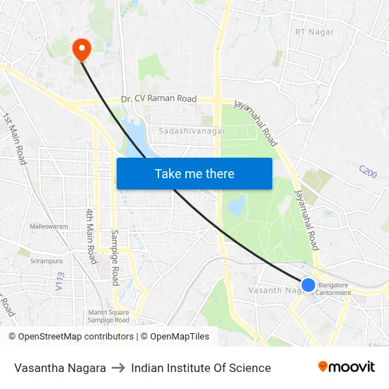 Vasantha Nagara to Indian Institute Of Science map