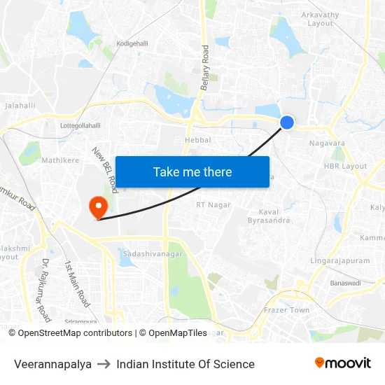 Veerannapalya to Indian Institute Of Science map