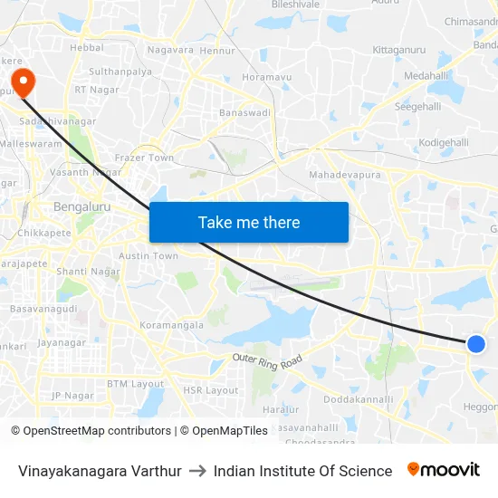Vinayakanagara Varthur to Indian Institute Of Science map