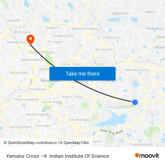 Yamalur Cross to Indian Institute Of Science map
