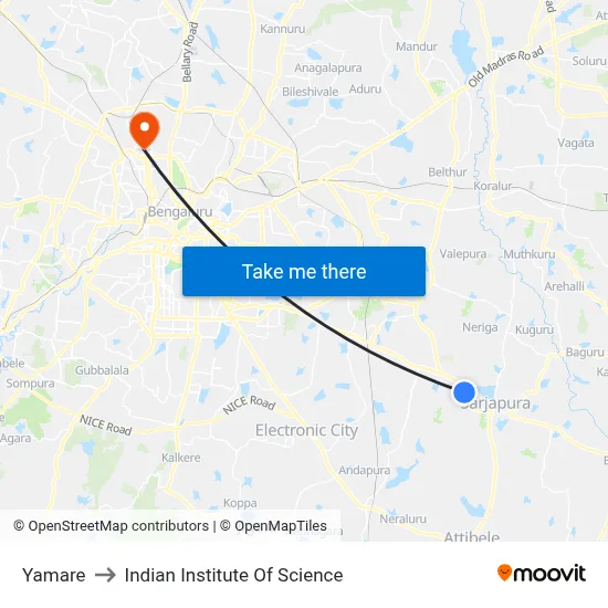 Yamare to Indian Institute Of Science map