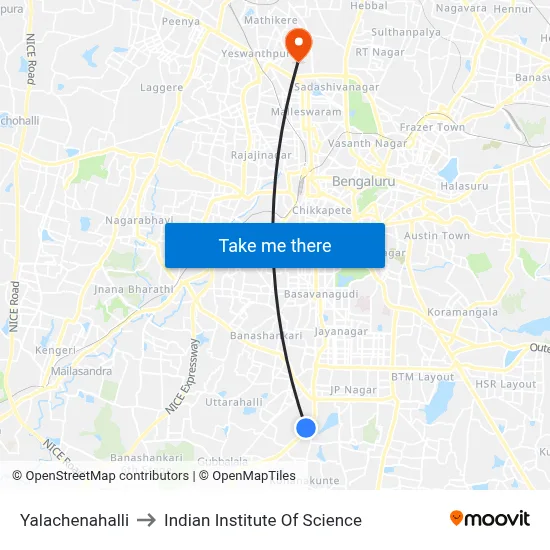 Yalachenahalli to Indian Institute Of Science map