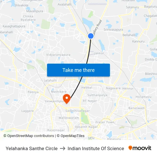 Yelahanka Santhe Circle to Indian Institute Of Science map