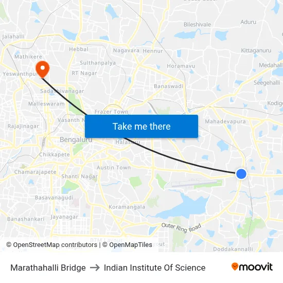 Marathahalli Bridge to Indian Institute Of Science map