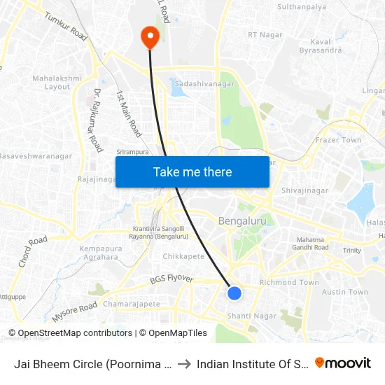 Jai Bheem Circle (Poornima Theatre) to Indian Institute Of Science map