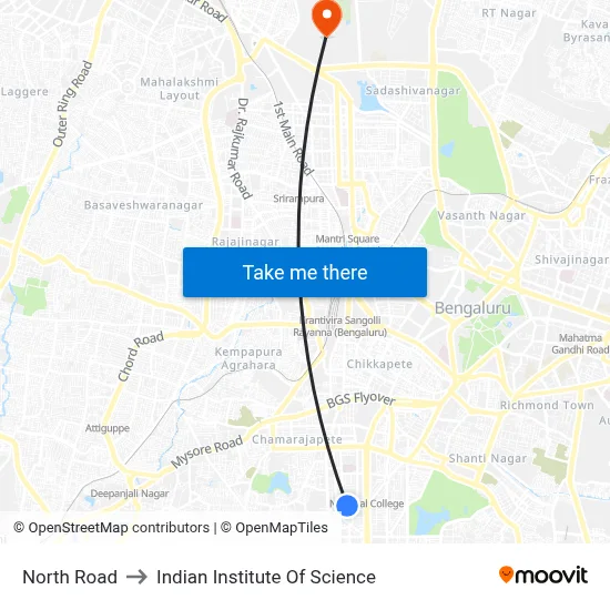 North Road to Indian Institute Of Science map