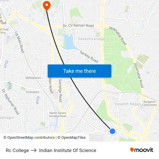 Rc College to Indian Institute Of Science map