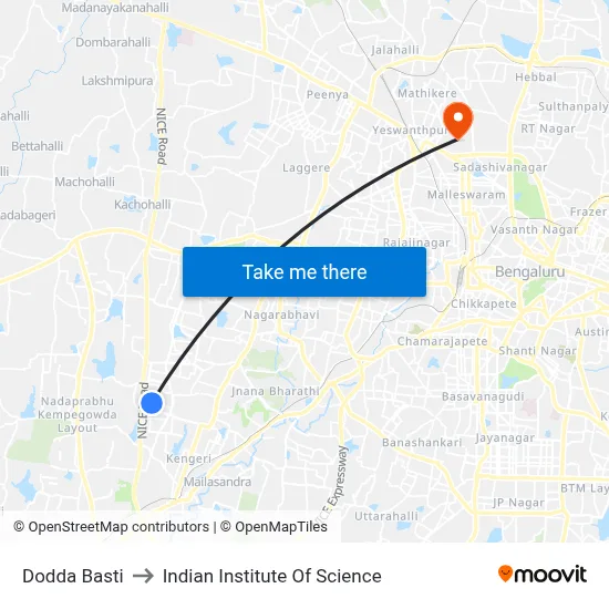 Dodda Basti to Indian Institute Of Science map