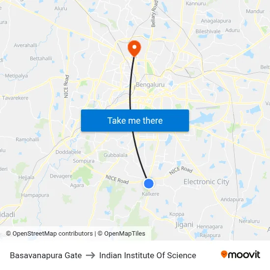Basavanapura Gate to Indian Institute Of Science map