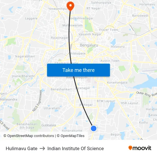 Hulimavu Gate to Indian Institute Of Science map