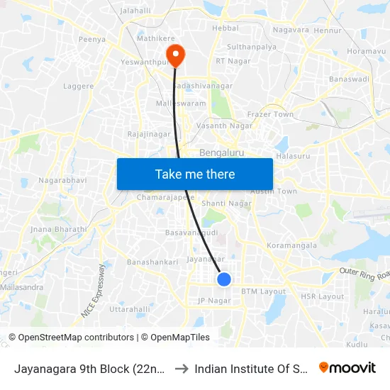 Jayanagara 9th Block (22nd Main) to Indian Institute Of Science map