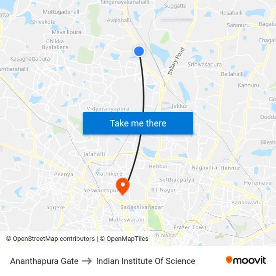Ananthapura Gate to Indian Institute Of Science map