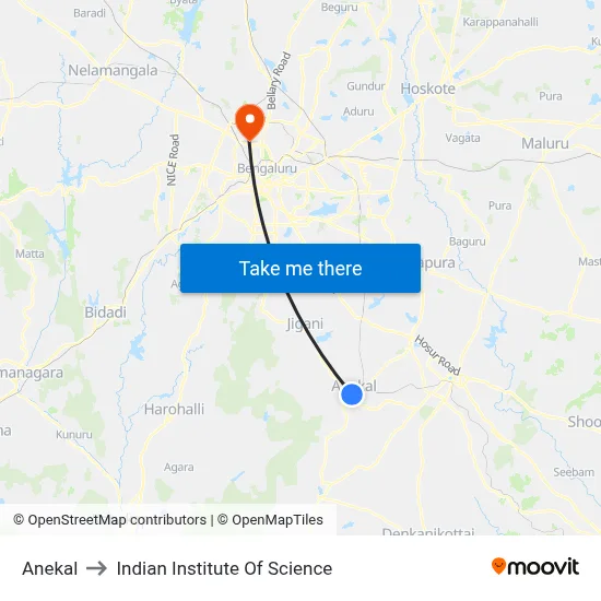 Anekal to Indian Institute Of Science map
