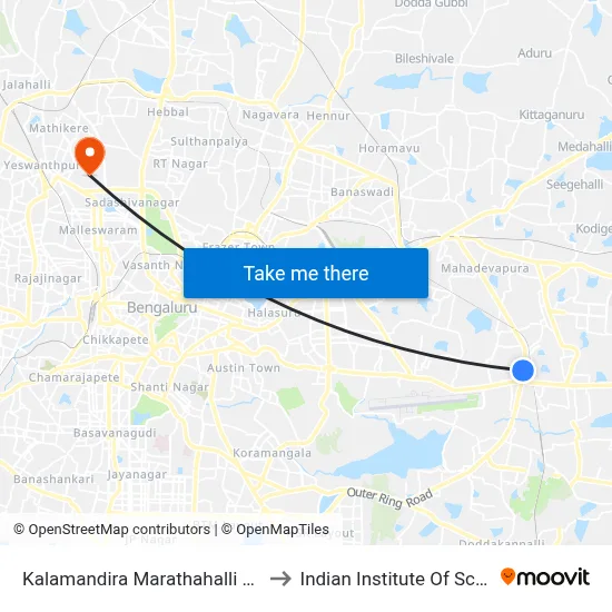 Kalamandira Marathahalli Bridge to Indian Institute Of Science map