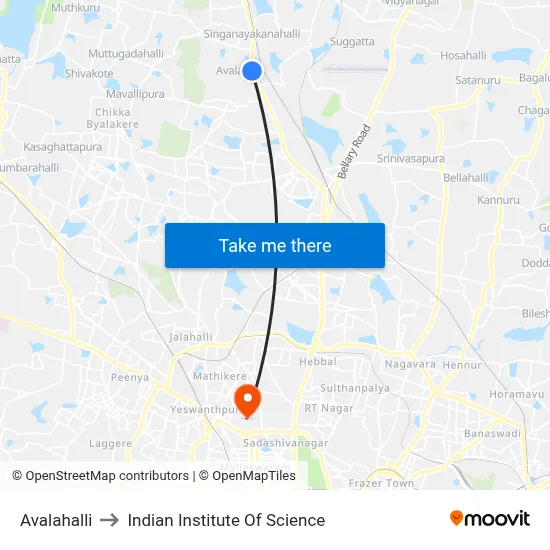 Avalahalli to Indian Institute Of Science map