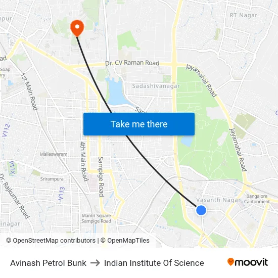 Avinash Petrol Bunk to Indian Institute Of Science map