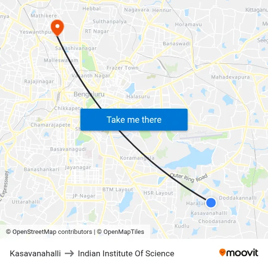 Kasavanahalli to Indian Institute Of Science map