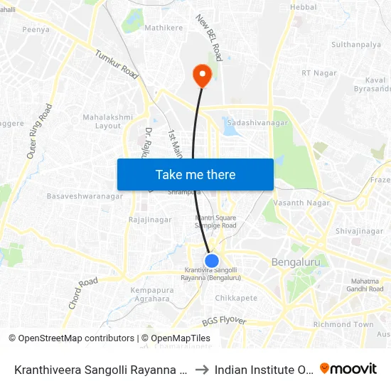 Kranthiveera Sangolli Rayanna Railway Station to Indian Institute Of Science map