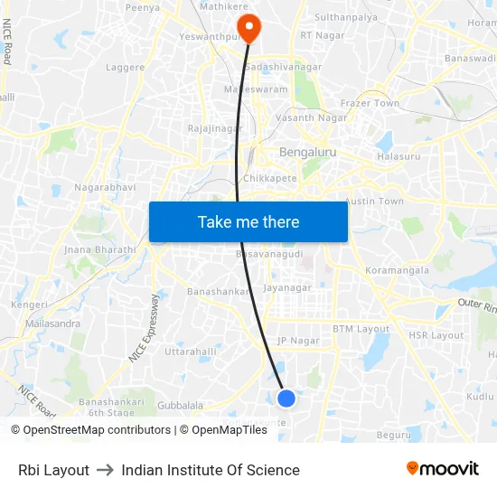Rbi Layout to Indian Institute Of Science map