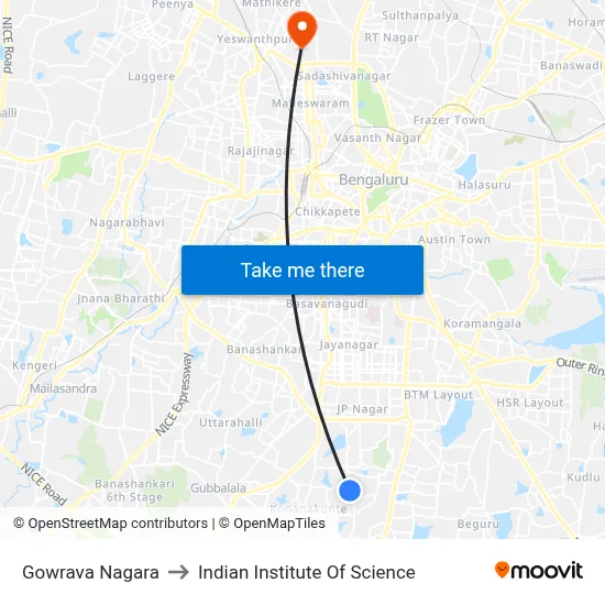 Gowrava Nagara to Indian Institute Of Science map