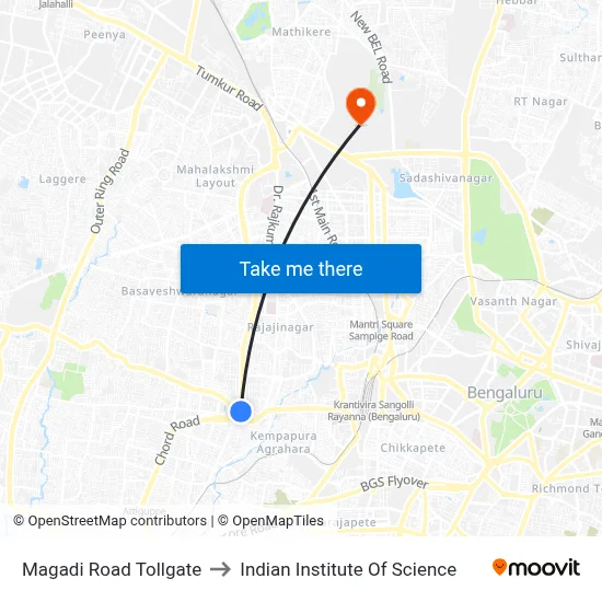 Magadi Road Tollgate to Indian Institute Of Science map