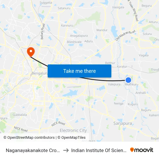 Naganayakanakote Cross to Indian Institute Of Science map