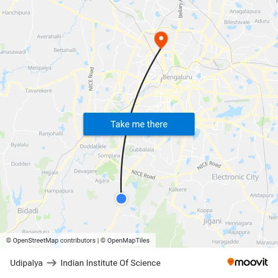 Udipalya to Indian Institute Of Science map