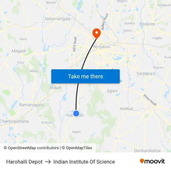 Harohalli Depot to Indian Institute Of Science map