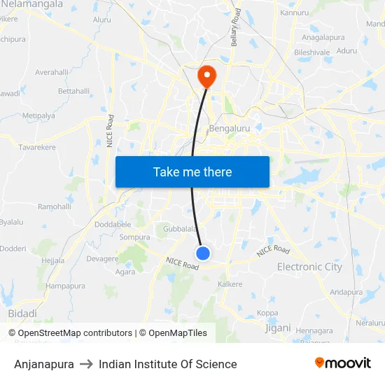 Anjanapura to Indian Institute Of Science map
