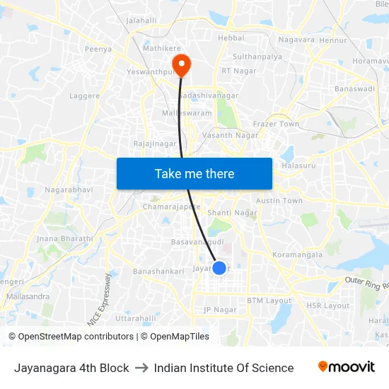 Jayanagara 4th Block to Indian Institute Of Science map