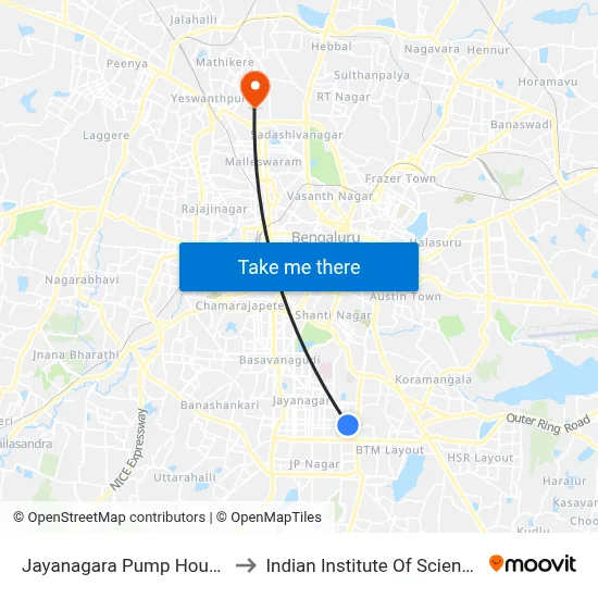 Jayanagara Pump House to Indian Institute Of Science map