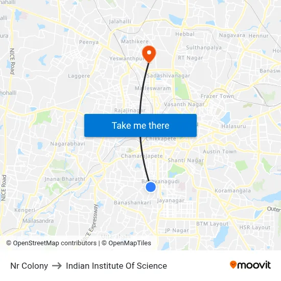 Nr Colony to Indian Institute Of Science map