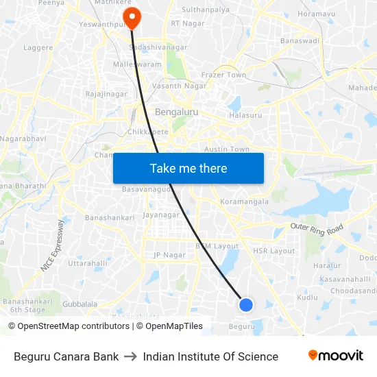 Beguru Canara Bank to Indian Institute Of Science map