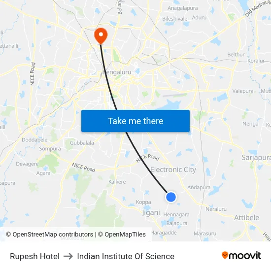Rupesh Hotel to Indian Institute Of Science map
