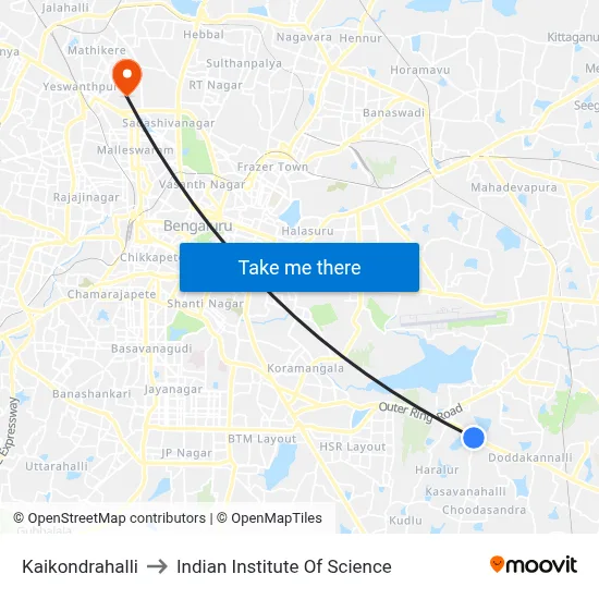 Kaikondrahalli to Indian Institute Of Science map