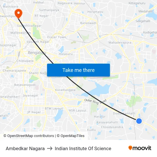 Ambedkar Nagara to Indian Institute Of Science map