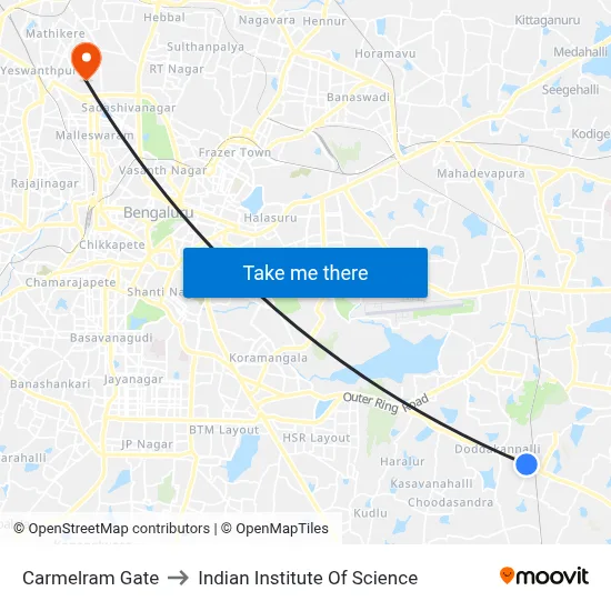 Carmelram Gate to Indian Institute Of Science map