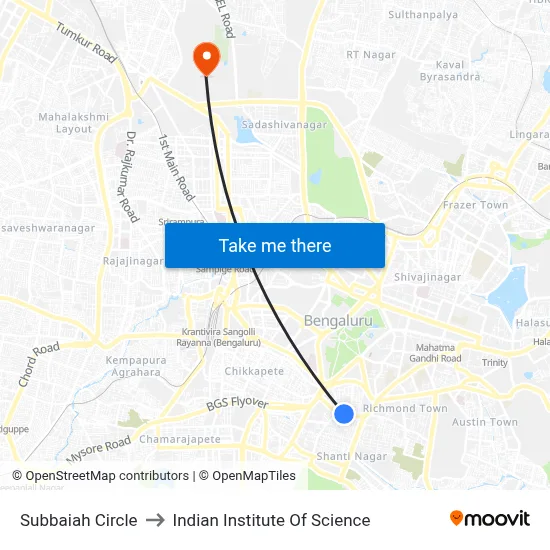 Subbaiah Circle to Indian Institute Of Science map