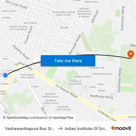 Yeshawanthapura Bus Station to Indian Institute Of Science map