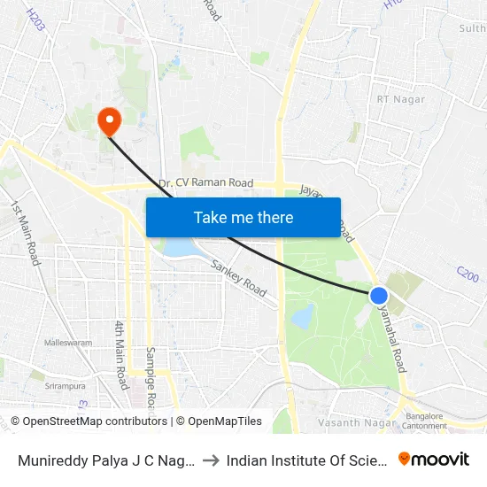 Munireddy Palya J C Nagara to Indian Institute Of Science map
