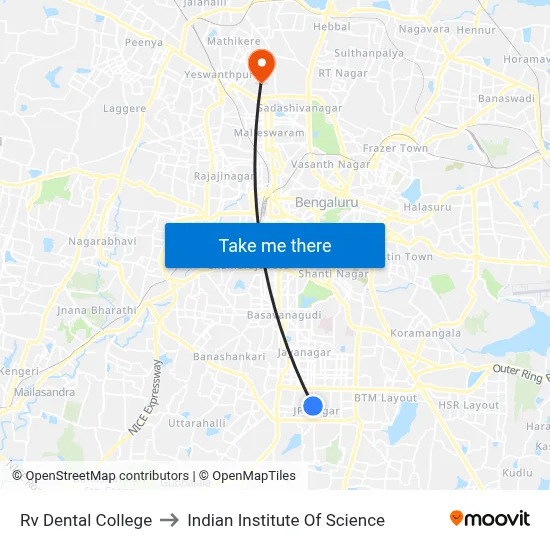 Rv Dental College to Indian Institute Of Science map