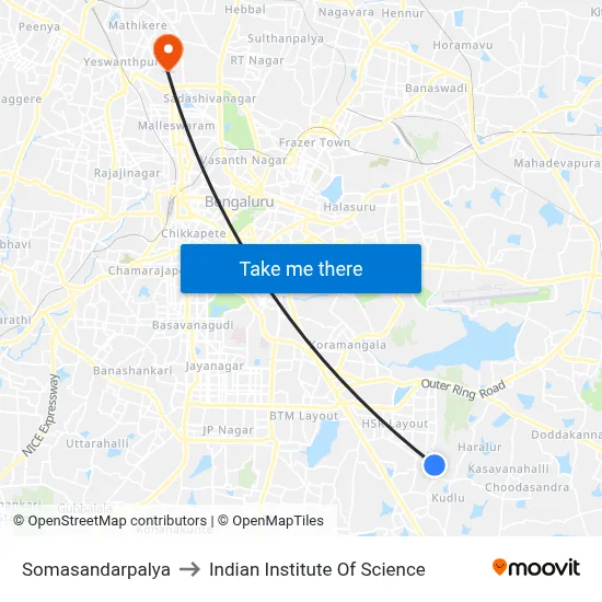 Somasandarpalya to Indian Institute Of Science map