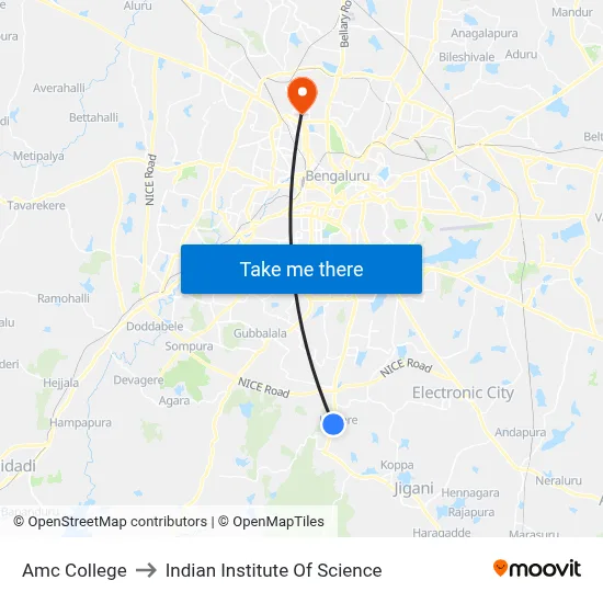 Amc College to Indian Institute Of Science map
