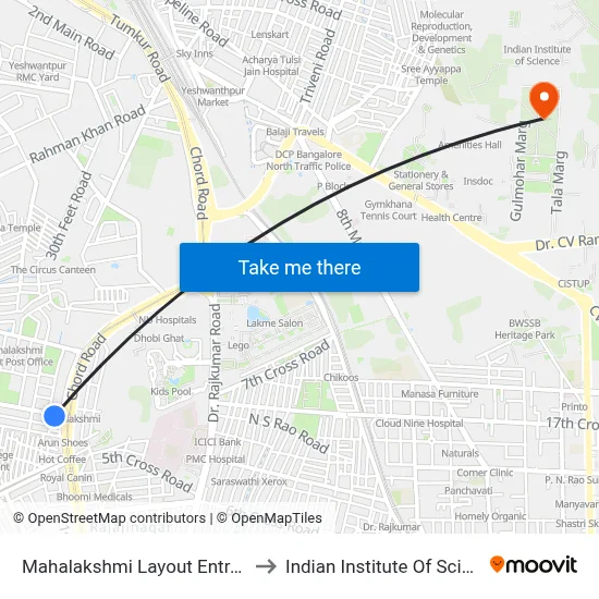 Mahalakshmi Layout Entrance to Indian Institute Of Science map