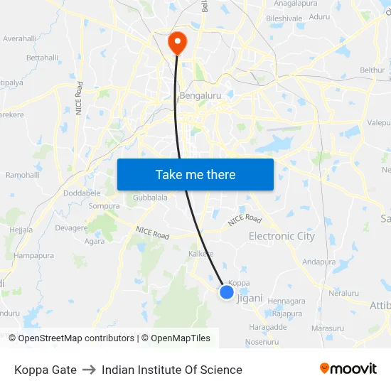 Koppa Gate to Indian Institute Of Science map