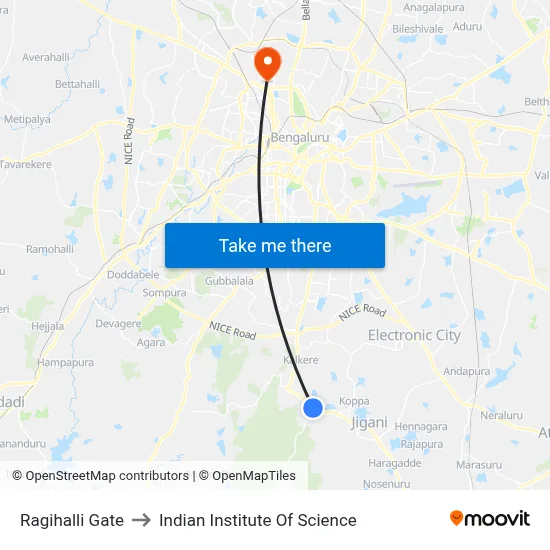 Ragihalli Gate to Indian Institute Of Science map