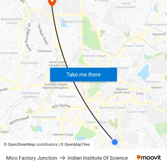 Mico Factory Junction to Indian Institute Of Science map