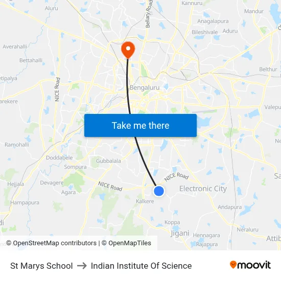St Marys School to Indian Institute Of Science map